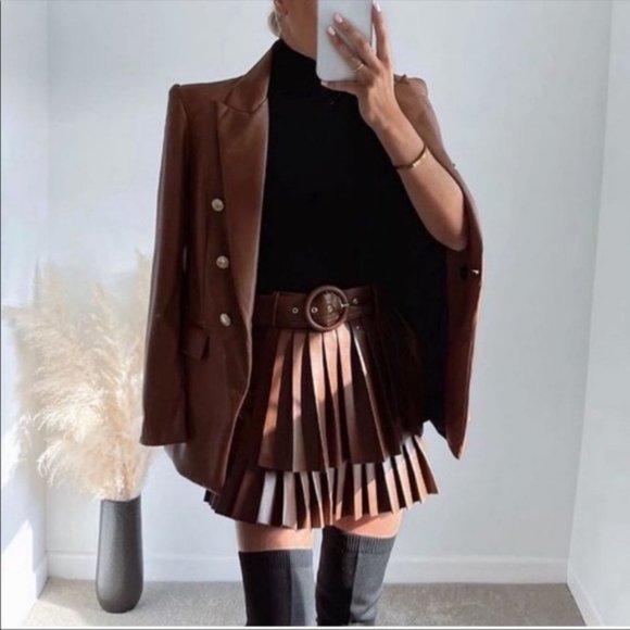 NWT ZARA PLEATED FAUX LEATHER SKIRT WHISKY 3046/328 - Picture 4 of 13